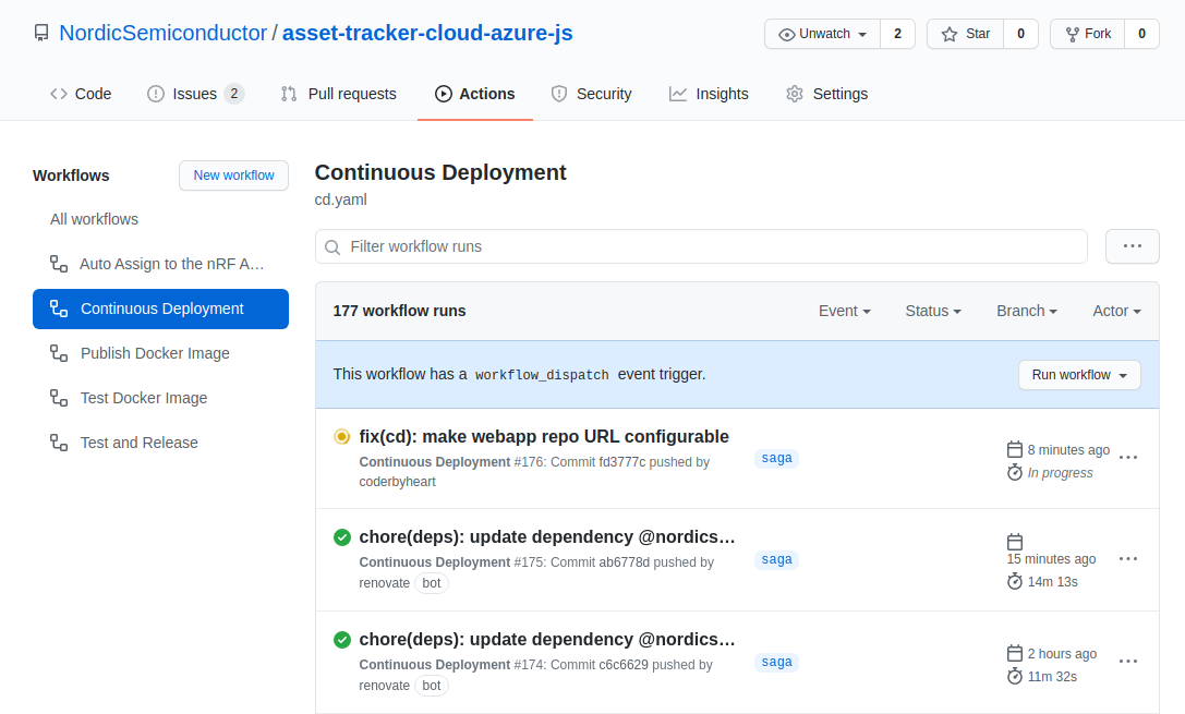 GitHub Actions workflow run of Continuous Deployment