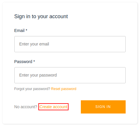 Login form of the web application